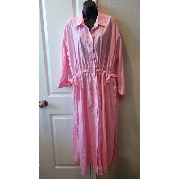 Universal Threads 100% Cotton Pink Shirt Dress Caftan With Pocket Size Large New - Picture 1 of 16